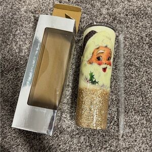 Santa Glitter Tumbler with Straw new